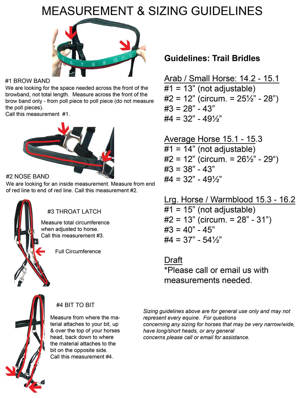 Horse Bridle Size Chart